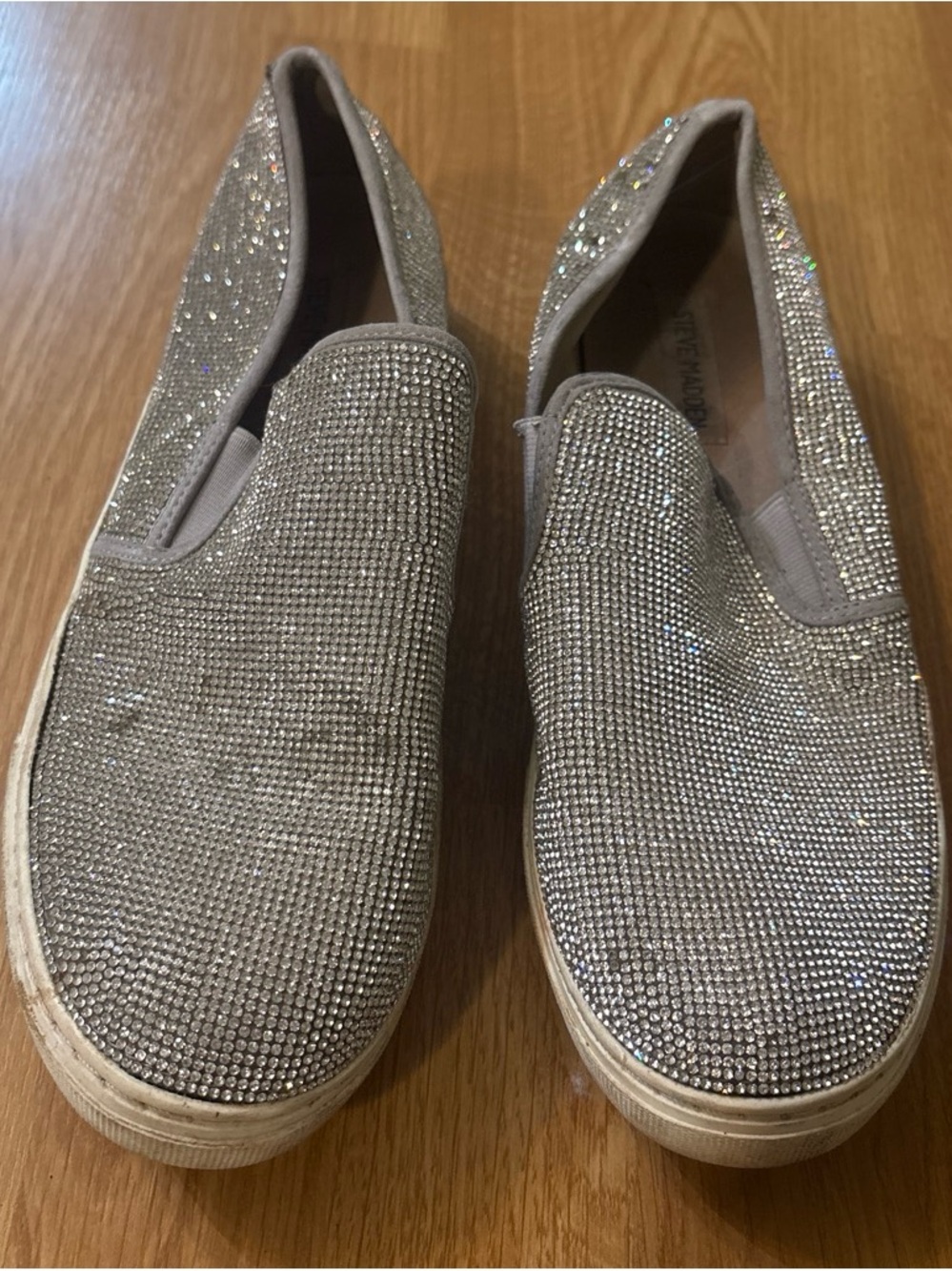 Steve Madden Silver Crystal Embellished Slip-On Sneakers